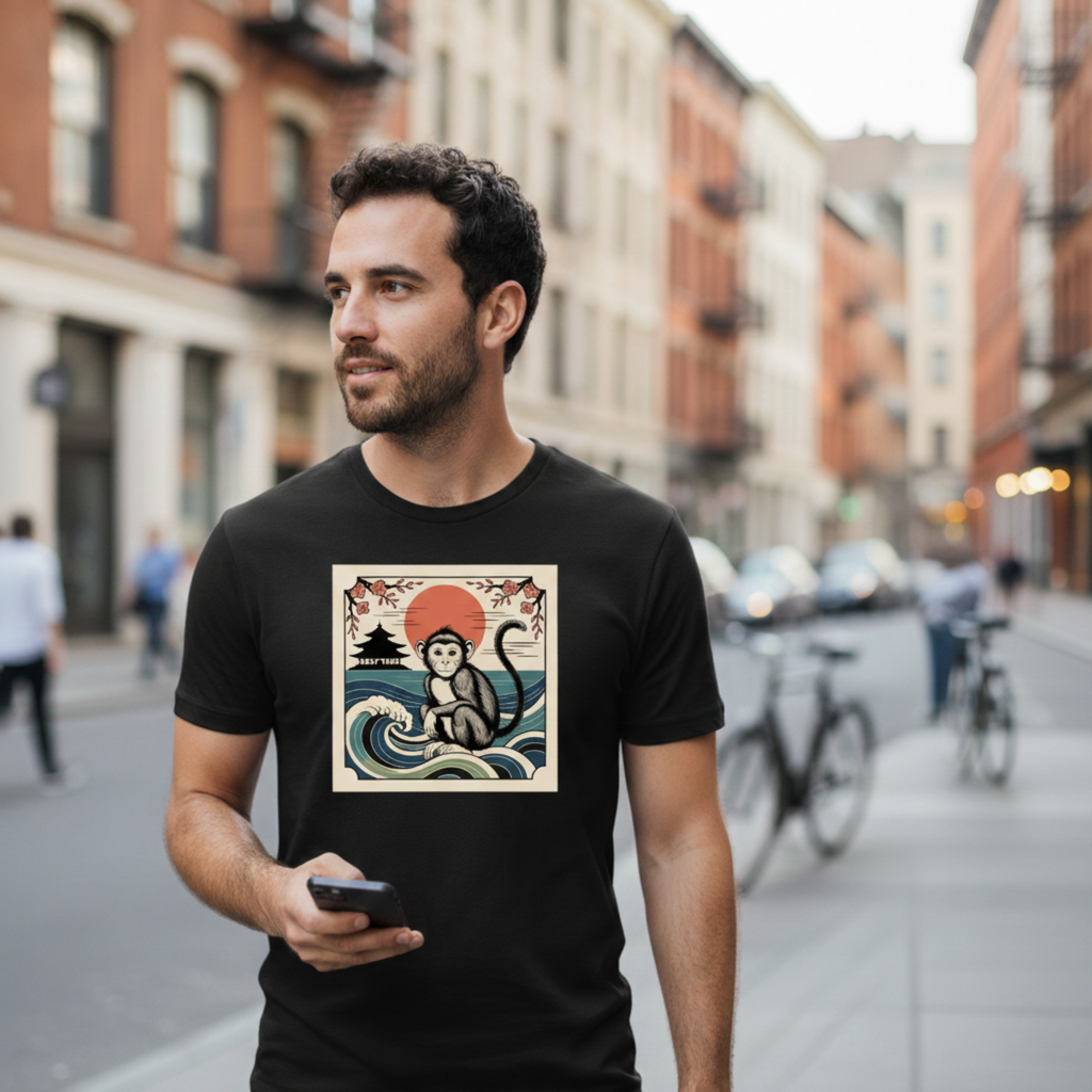 The Zen Macaque: Modern Ukiyo-e Wave Design