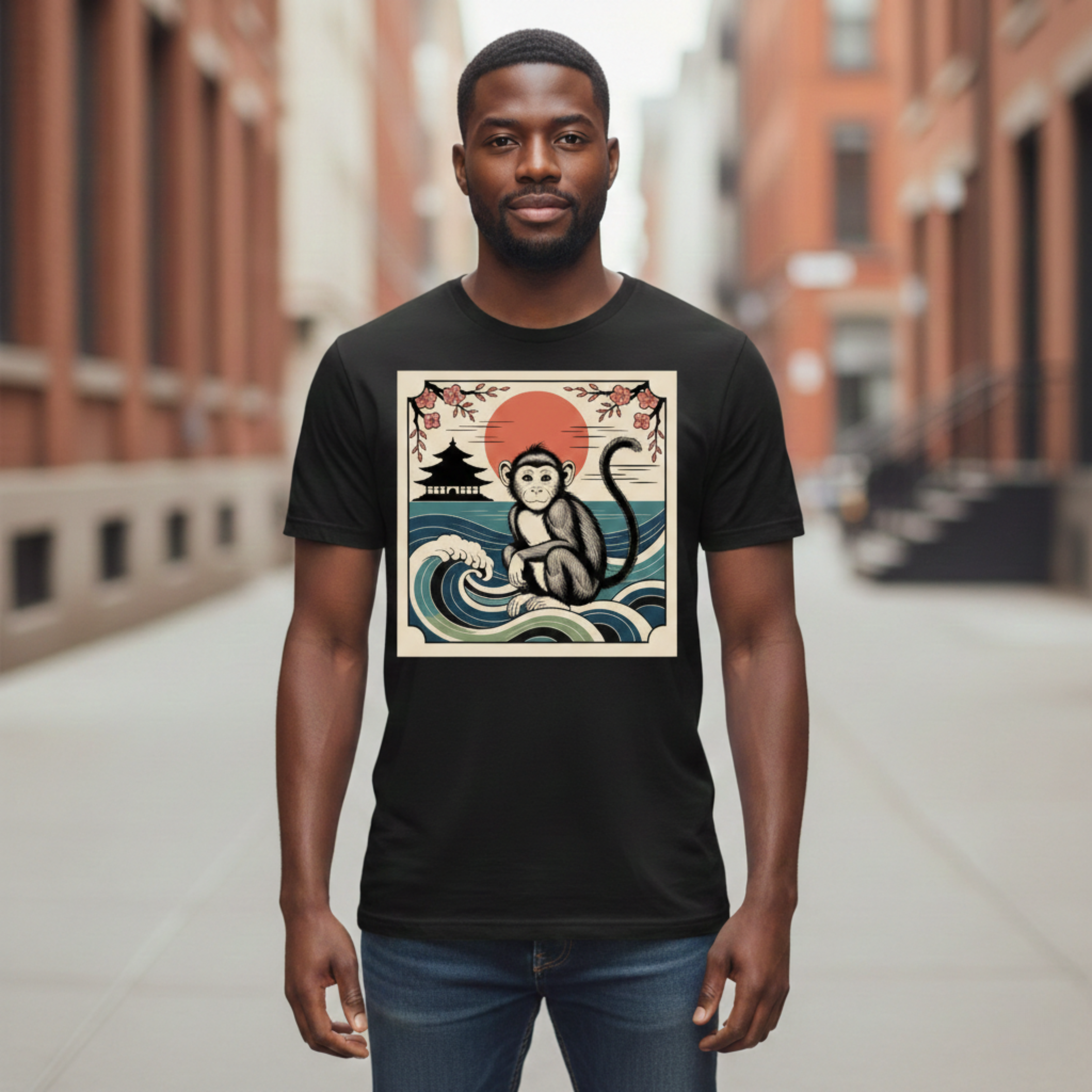 The Zen Macaque: Modern Ukiyo-e Wave Design